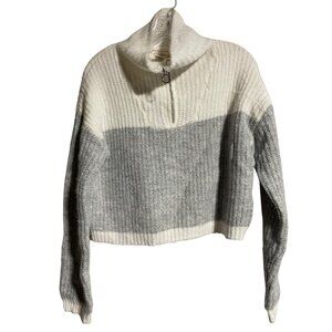Jessica Simpson Cropped Ribbed Knit Sweater Womens Small White/Gray Wool Blend